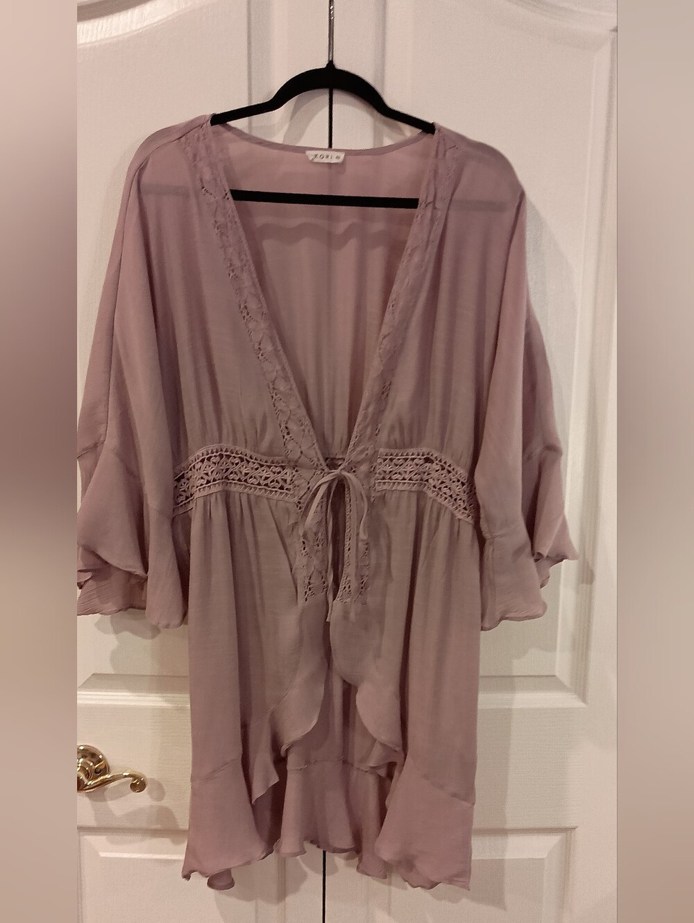 Light Lavender Lace-Trim Sheer Tunic